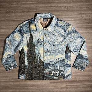 Super Massive Starry Night Van Gogh Tapestry Jacket Men's L Woven Art EUC
